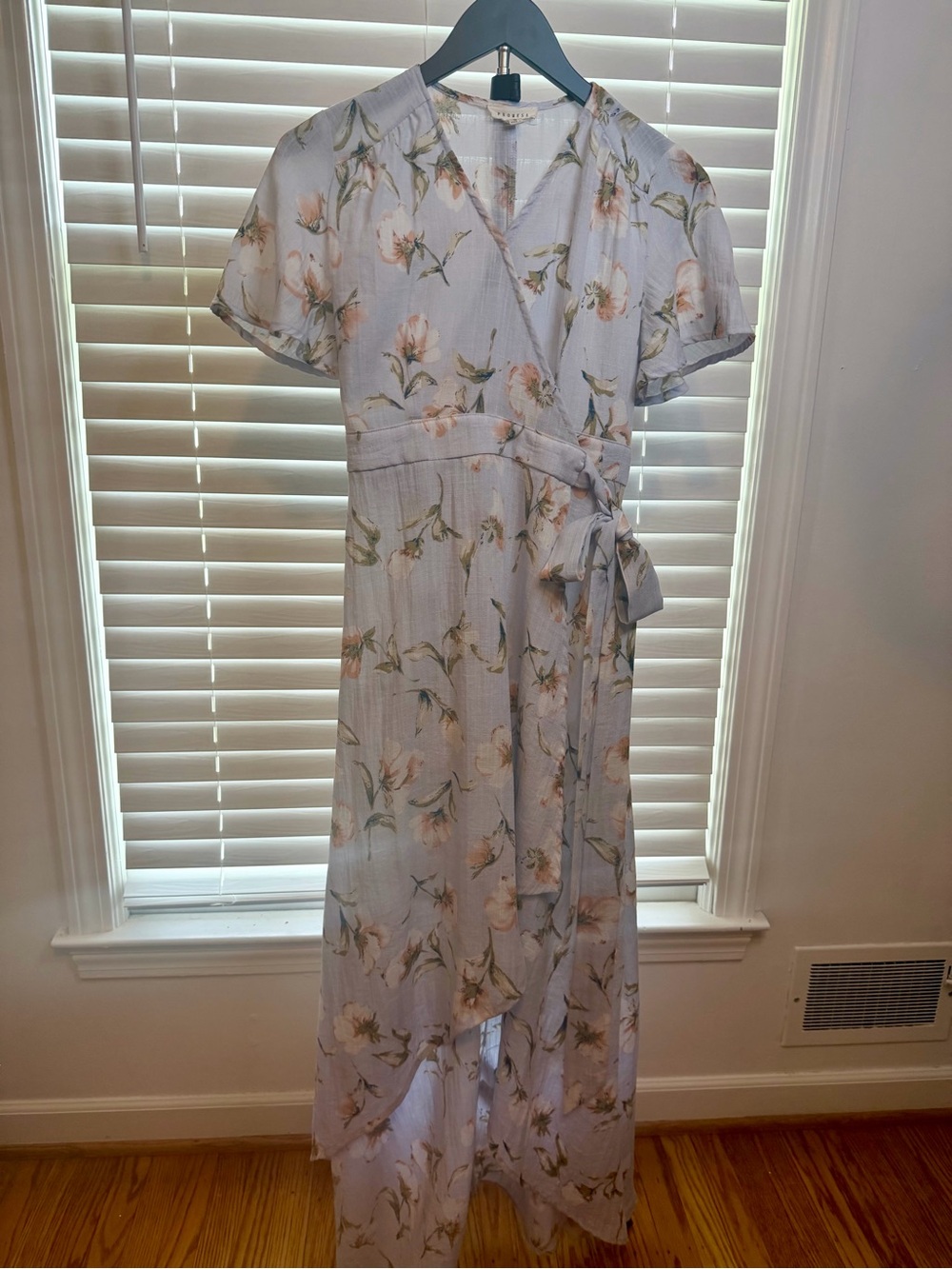 Promesa Blue Floral Faux Wrap Midi Maxi Dress Tie Waist Size Small